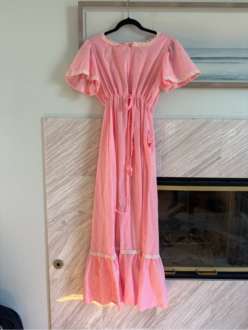 Vintage 70s baby doll Women's Pink Lace-Trim Nightgown